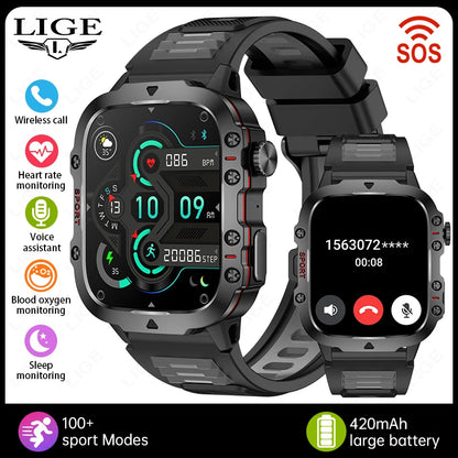 Montre Intelligente Homme Militaire Extérieur Sport Santé Moniteur Appel Bluetooth Assistant Vocal Étanche Pour Android IOS Montre Connectée