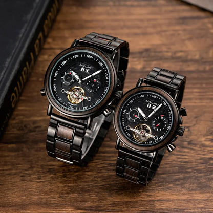 Montres automatiques mécaniques pour couple, affichage de la date, pour homme et femme, relogio masculino de luxo BOBO BIRD