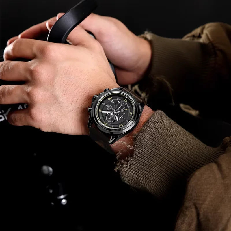 Montre homme décontractée NAVIFORCE Résistante à l'eau 3 ATM, calendrier, cadran lumineux avec bracelet en cuir, cadeau, design original