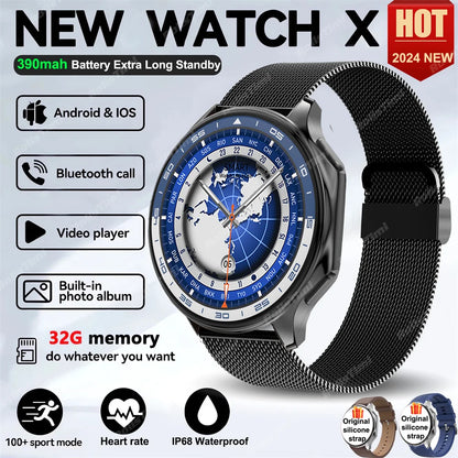 Montre connectée AMOLED 1.43 pouces, vision surround 3D, lecteur avec grande mémoire 4Go, IP68, pour hommes, 2024, nouveaux écouteurs TWS pour OPPO Watch X
