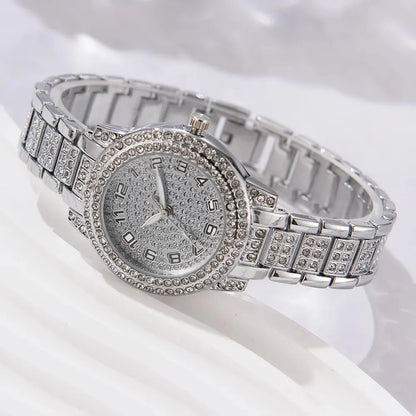 6 montres pour femme de luxe élégantes en alliage avec cristaux, bracelet en strass, montre à quartz, cadeau pour femme