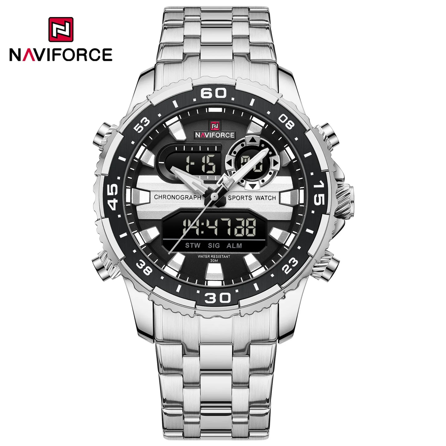 Montres Originales NAVIFORCE pour Hommes Montre-Bracelet Sport Analogique Numérique à Quartz Homme Militaire Lumineuse Étanche en Acier avec Réveil