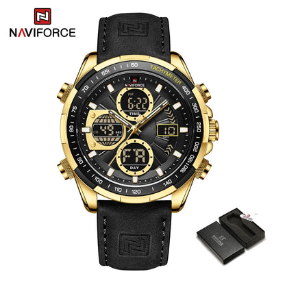 Nouvelles montres NAVIFORCE pour hommes en cuir montres-bracelets militaires de sport étanches à quartz chronographe masculin