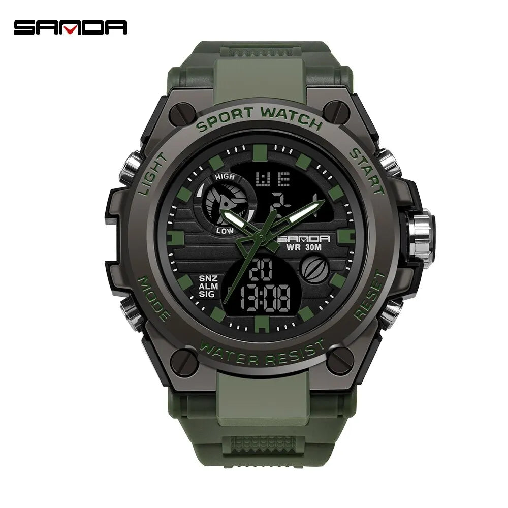 SANDA Montres de Luxe Hommes Militaire Armée Montre Homme Étanche Sport Montre-Bracelet Double Affichage Homme Relogio Masculino