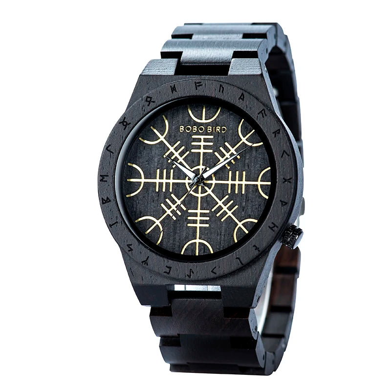 BOBO BIRD Montres en bois Relogio Masculino Montre pour hommes Symbole guerriers vikings Relojes Para Hombre часы мужские Logo personnalisé