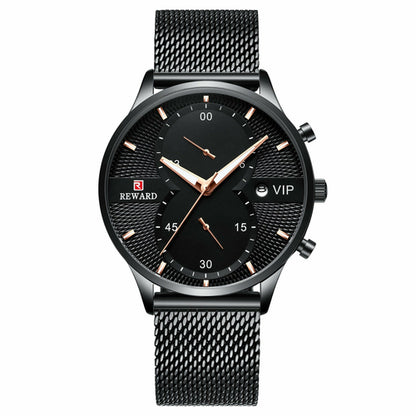 Business Calendar Watch with Spiral Crown and Stainless Steel Strap