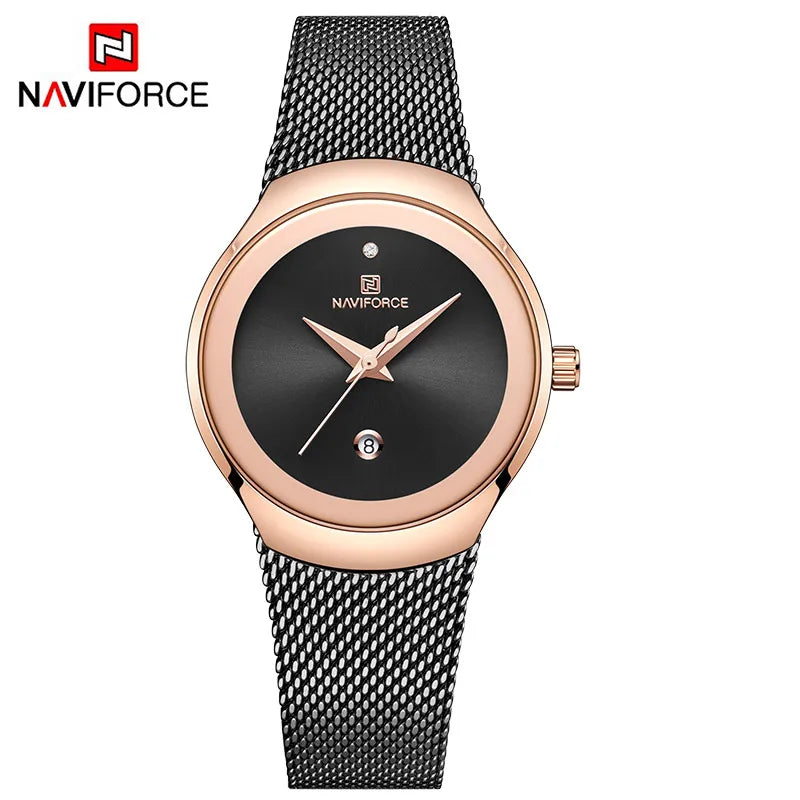 NAVIFORCE NF5004 Green Mesh Steel Date Analog Watch