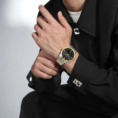 NAVIFORCE Nouvelle Montre à Quartz pour Homme avec Bracelet en Acier Inoxydable, Calendrier, Modèle Business Décontracté, Étanche et Antichoc