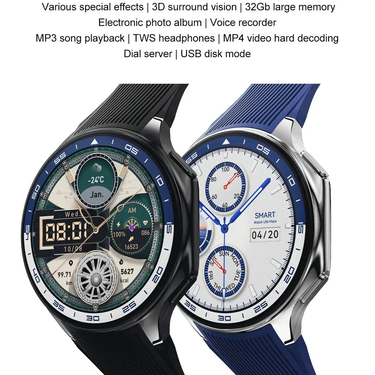 Montre connectée AMOLED 1.43 pouces, vision surround 3D, lecteur avec grande mémoire 4Go, IP68, pour hommes, 2024, nouveaux écouteurs TWS pour OPPO Watch X