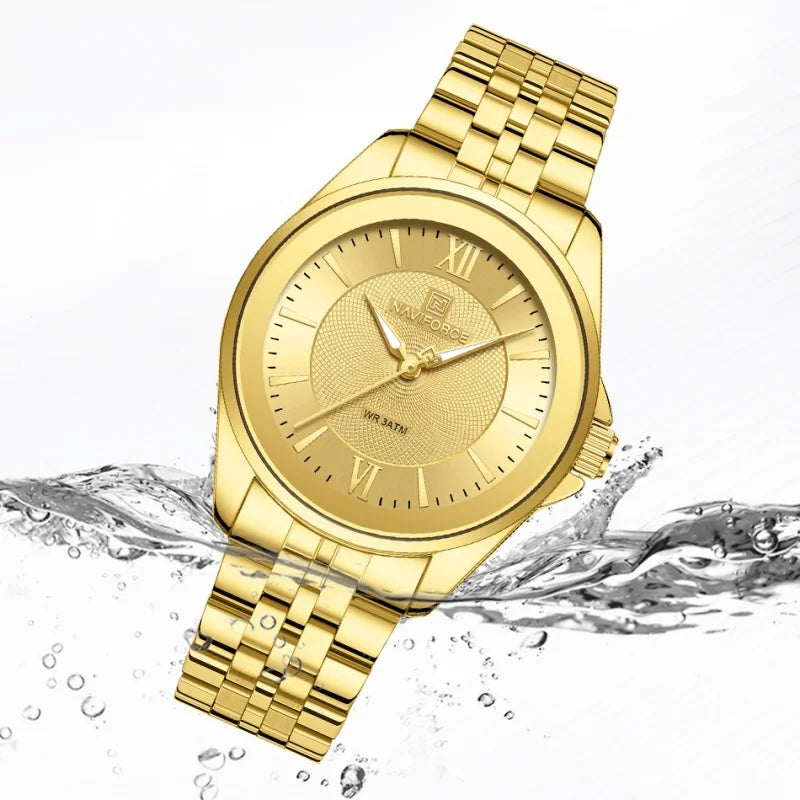 NAVIFORCE Ladies 3ATM Waterproof Quartz Watch Simple Fashion Stainless Steel Watchband Woman Quartz Watch Gifts For Women NF5067