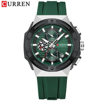 CURREN Montre à quartz multifonctionnelle de sport à la mode avec bracelet en silicone Cadran au design créatif Aiguilles lumineuses