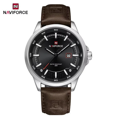 NAVIFORCE Nouvelle collection de montres pour hommes en cuir véritable confortable, mouvement japonais, date, étanche, cadeaux pour homme 2025