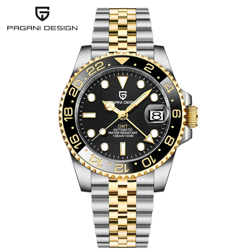 Montre-bracelet automatique PAGANI DESIGN 40 mm GMT Acier inoxydable Étanche Hommes Montre de marque supérieure Montres mécaniques de sport Hommes PD-1662