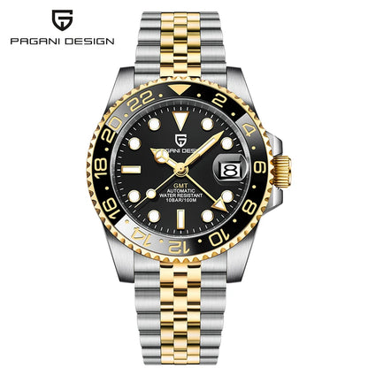Montre-bracelet automatique PAGANI DESIGN 40 mm GMT Acier inoxydable Étanche Hommes Montre de marque supérieure Montres mécaniques de sport Hommes PD-1662