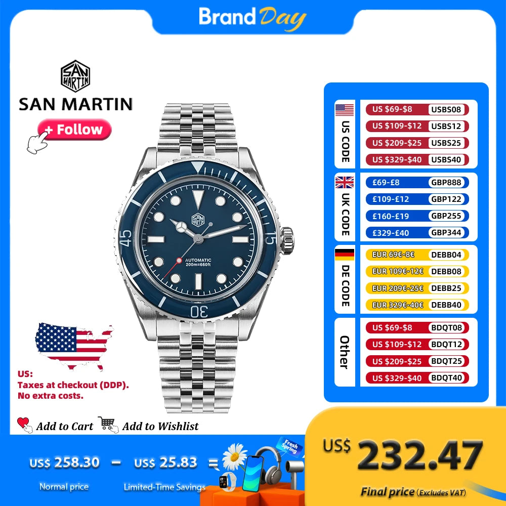 San Martin SN0133G Automatic Mechanical Sapphire Watch