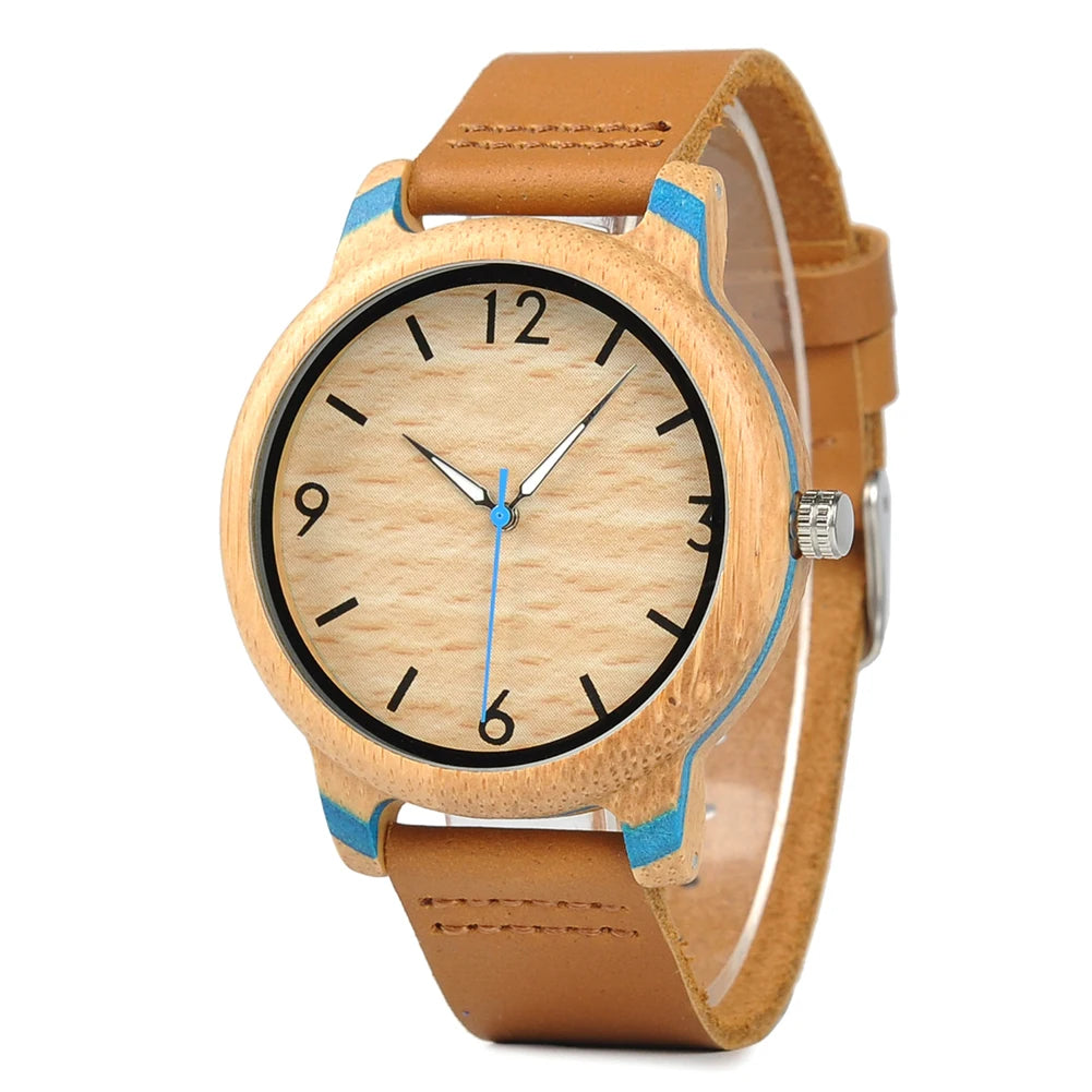 BOBO BIRD Universal Bamboo Wooden Leather Watch