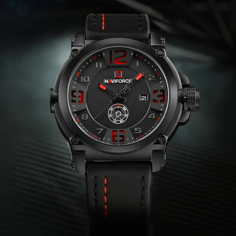NAVIFORCE NF9099 Montre Militaire en Cuir à Quartz pour Homme Horloge Étanche Garçon Montres de Sport