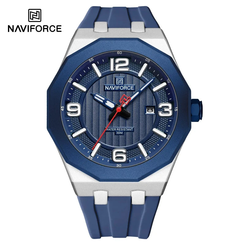 NAVIFORCE 8079 Montre à Quartz Tendance pour Hommes Étanche Veilleuse Calendrier Bracelet en Silicone Montre Décontractée pour Hommes relógios masculino