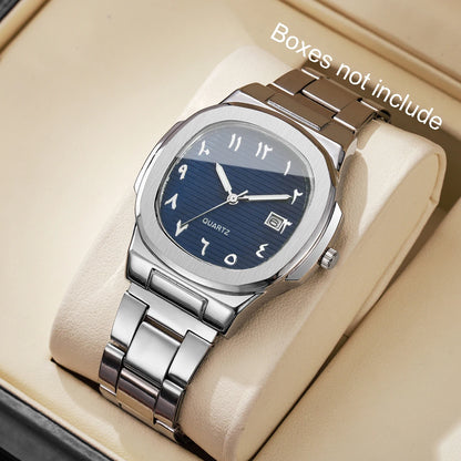 Montre de Luxe pour Homme, Cadran Carré Tendance, Bracelet en Acier Inoxydable, Mouvement à Quartz avec Calendrier (Sans Boîte)