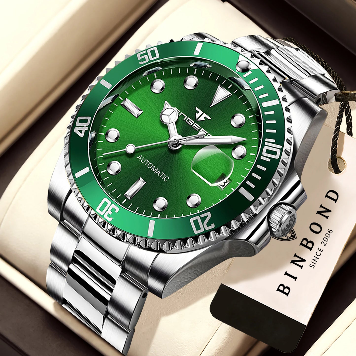 BINBOND Luxury mechanical wristwatches for men luminous waterproof automatic tourbillon men's watch business skeleton reloj
