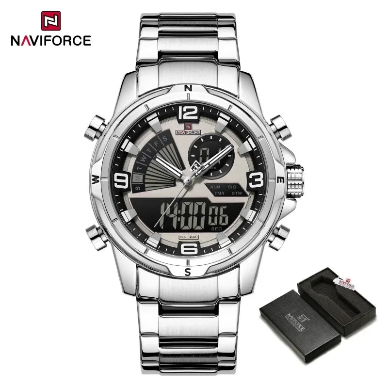 NAVIFORCE Montres de Luxe Militaires pour Hommes Chronographe Mode Alarme Montres-bracelets à Quartz pour Hommes Sports Calendrier Mensuel Étanche Cadeau