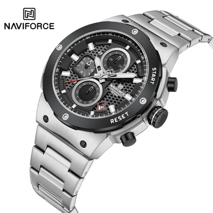 NAVIFORCE Montre Homme Quartz Top Marque Luxe Lumineux Chronographe Montre-Bracelet Acier Inoxydable Étanche Hommes Date Calendrier Horloge