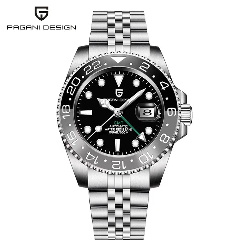 Montre-bracelet automatique PAGANI DESIGN 40 mm GMT Acier inoxydable Étanche Hommes Montre de marque supérieure Montres mécaniques de sport Hommes PD-1662