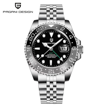 Montre-bracelet automatique PAGANI DESIGN 40 mm GMT Acier inoxydable Étanche Hommes Montre de marque supérieure Montres mécaniques de sport Hommes PD-1662