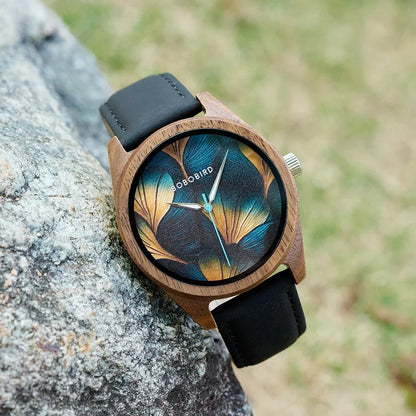 BOBOBIRD Wooden Quartz Watch for Men Black Leather Strap Walnut Wood Wristwatch with Gift Box for Men 2025 New Arrival