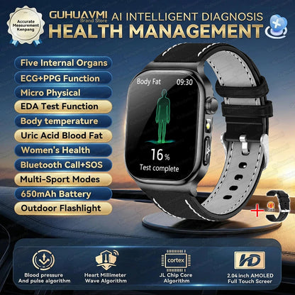 2026 Nouvelle Montre Connectée de Diagnostic Précis Graisse Corporelle ECG Oxygène Sanguin TA Santé Sport Écran AMOLED HD Appel Montres Intelligentes homme femme