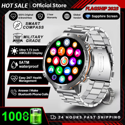 Montre Connectée Militaire 2026 TANK X3 Homme Écran AMOLED 1.73" Étanche 5ATM Batterie 1000mAh GPS Suivi Sportif Fitness