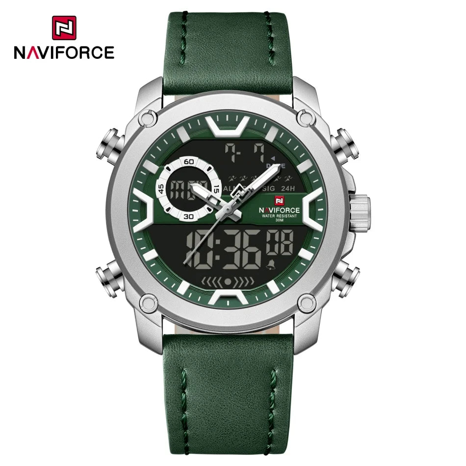 Montres Homme NAVIFORCE Montre-Bracelet Quartz Sport Double Affichage Décontracté Mode Alarme Bracelet Véritable Homme Étanche 30m
