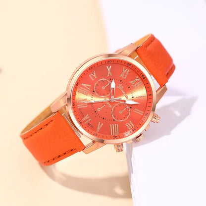 Reloj Mujer Fashion Women Watches Ladies Orange Leather Quartz Wrist Watch for Women Bussiness Casual Watch Relogio Feminino