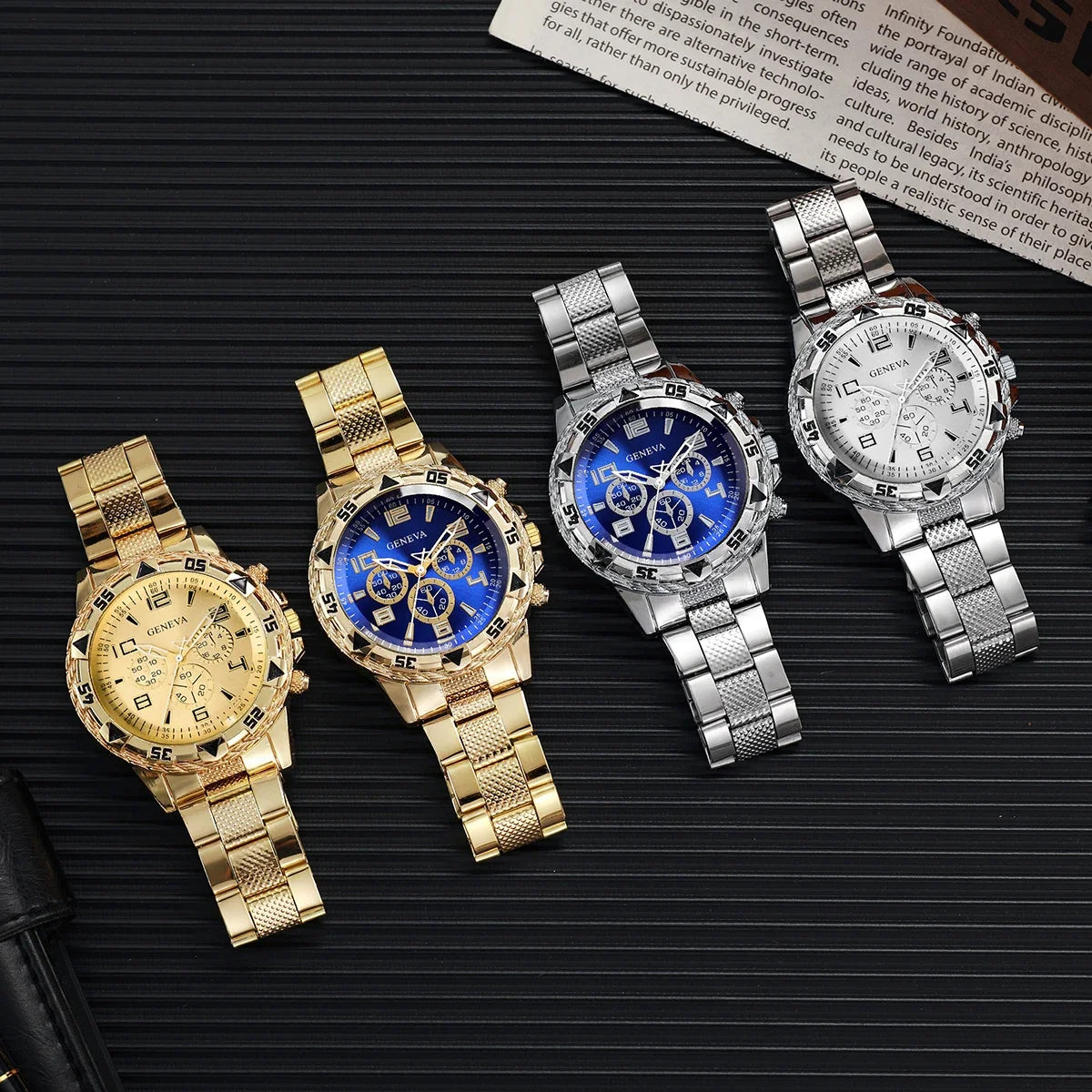 4 Pcs/set Men's Fashion Business Watches Large Display Analog Quartz Watch for Men Watch Gift Men's Watches (Without Box)