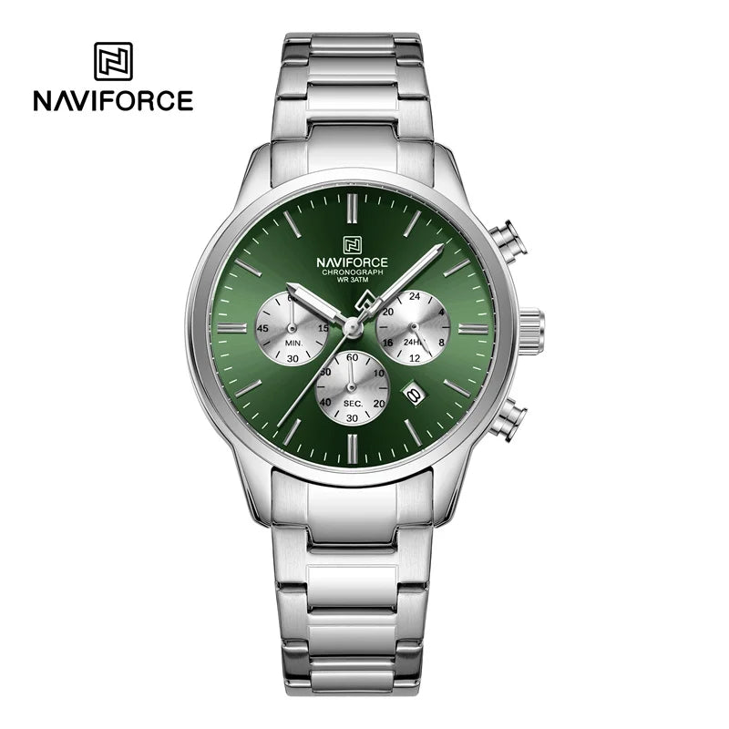 Montre Homme NAVIFORCE Quartz Calendrier Étanche 3ATM Affichage de la Date Bracelet en Acier Montre-Bracelet de Luxe Sport à la Mode NF8076