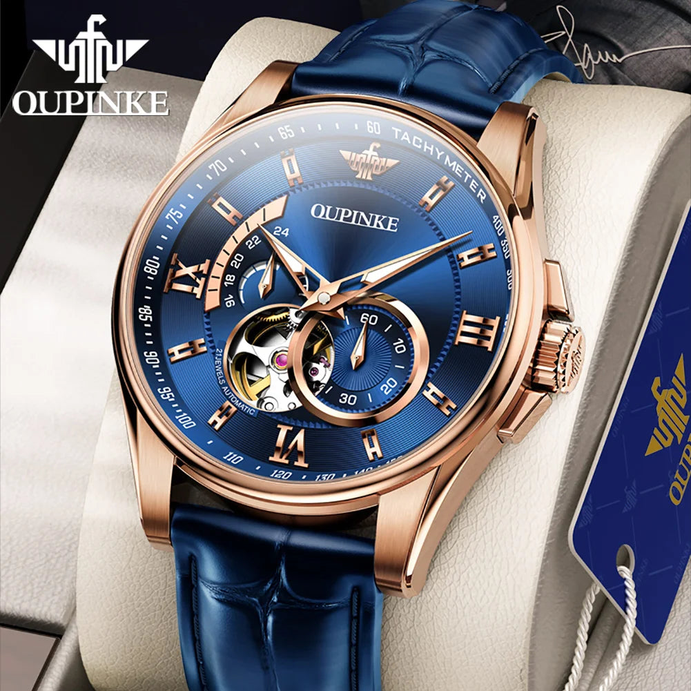 OUPINKE 3222  Original Automatic Men's Watch Genuine Leather Strap 5Bar Waterproof Japan Movement Gentleman Business Wristwatch