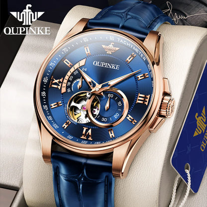 OUPINKE 3222  Original Automatic Men's Watch Genuine Leather Strap 5Bar Waterproof Japan Movement Gentleman Business Wristwatch
