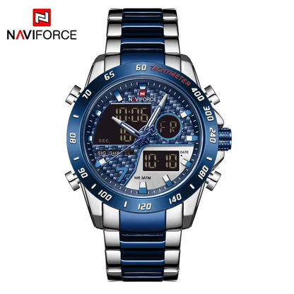 NAVIFORCE Montre-bracelet de luxe pour homme, montres de sport militaires numériques pour homme, bracelet en acier, horloge à quartz, Relogio Masculino