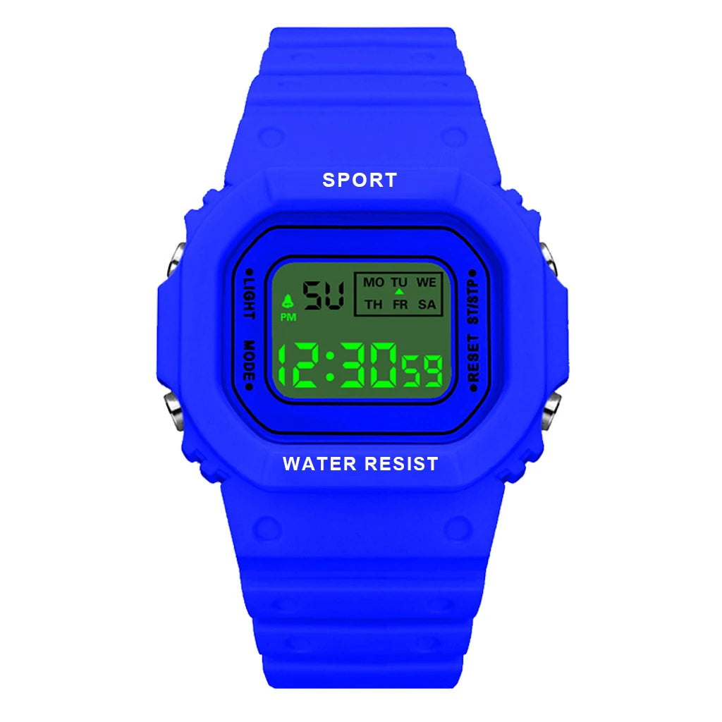 Montre de sport YIKAZE pour garçons et filles, montre électronique à LED pour étudiants, montre numérique carrée colorée pour hommes et femmes, montre étanche en caoutchouc