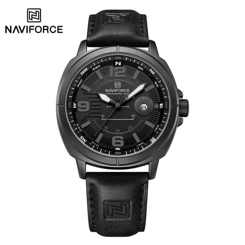 Montres à quartz de mode NAVIFORCE pour hommes, étanches 3ATM, affichage lumineux, cadran boussole classique, bracelet respirant en PU