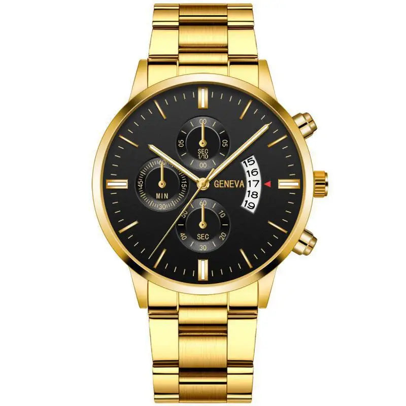 Men's stainless steel watch with calendar display and classic dial