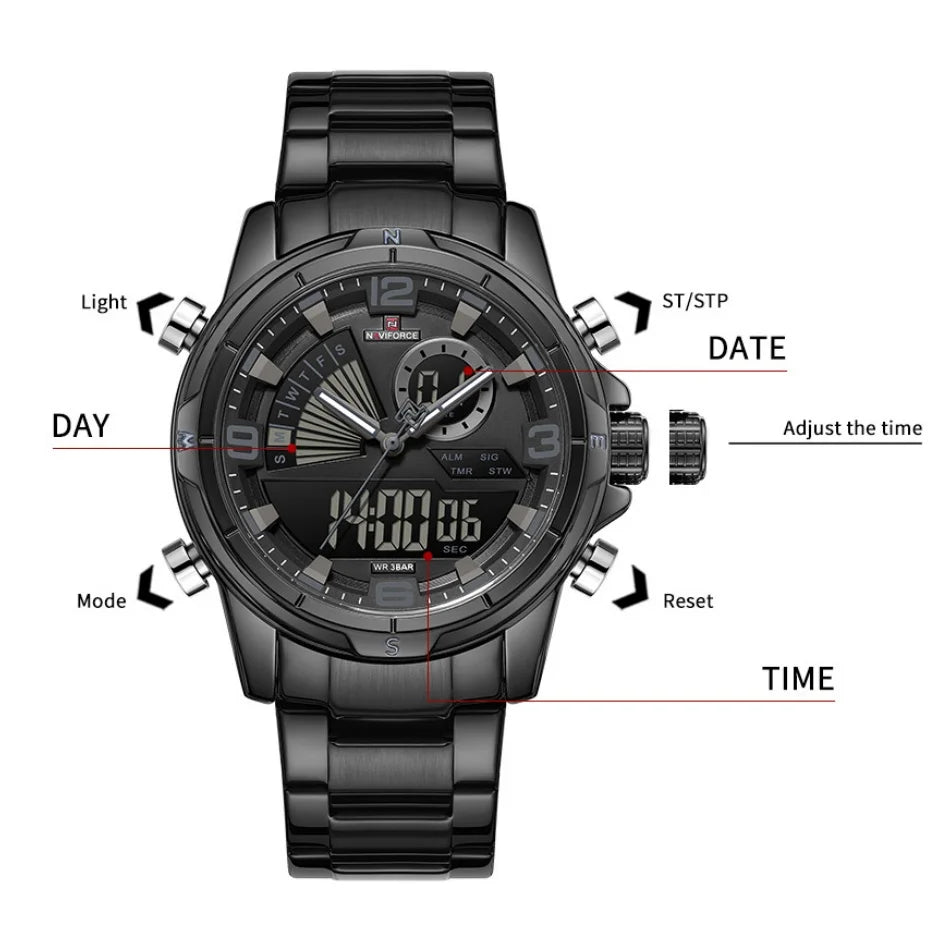 NAVIFORCE Montres de Luxe Militaires pour Hommes Chronographe Mode Alarme Montres-bracelets à Quartz pour Hommes Sports Calendrier Mensuel Étanche Cadeau