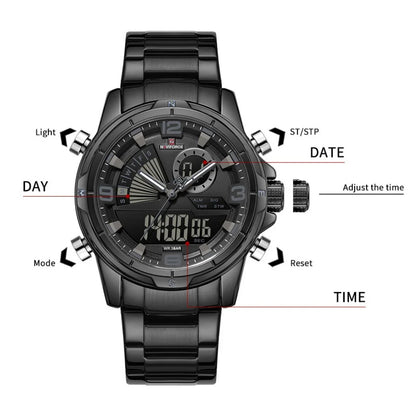 NAVIFORCE Montres de Luxe Militaires pour Hommes Chronographe Mode Alarme Montres-bracelets à Quartz pour Hommes Sports Calendrier Mensuel Étanche Cadeau