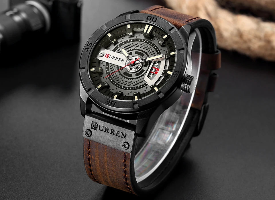 Marque de montres de luxe CURREN Montres de sport militaires pour hommes Montre à quartz pour hommes Décontractée en cuir Relogio Masculino
