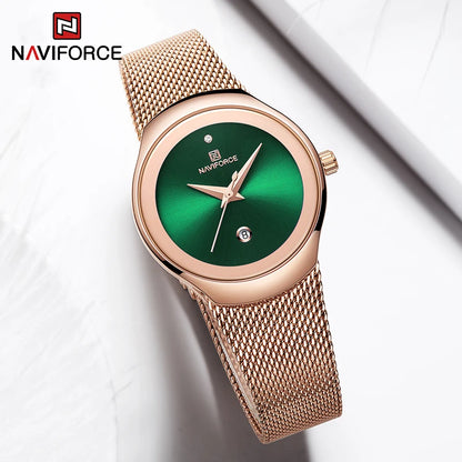 NAVIFORCE NF5004 Green Mesh Steel Date Analog Watch