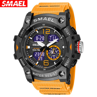 SMAEL Sport Watch Military Wristwatch for Men Alarm Stopwatch LED Digital Back Light Dual Time Display Waterproof Watch Men 8007