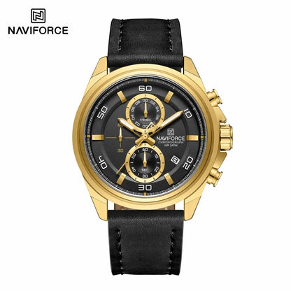 NAVIFORCE Montres Hommes Multifonctions Étanche Montre Quartz Lumineuse de Nuit Montre Bracelet en Cuir Business pour Hommes