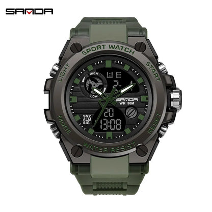 SANDA Montres de Luxe Hommes Militaire Armée Montre Homme Étanche Sport Montre-Bracelet Double Affichage Homme Relogio Masculino