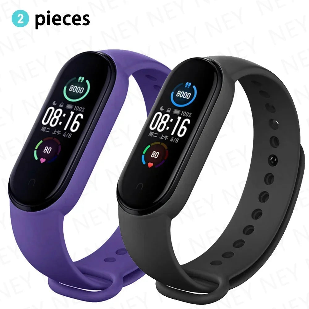 2PCS Watch Strap For Xiaomi Mi Band 7 6 5 4 3 Wristband Silicone Bracelet Wrist Straps MiBand 3/4 band6 Smartwatch Accessories