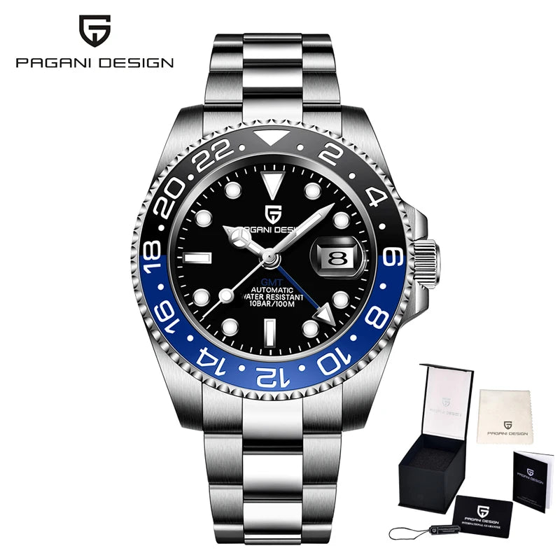 PAGANI DESIGN PD-1662 Luxury GMT Men Mechanical Wristwatch Sapphire Glass Stainless Steel 100M Waterproof Automatic Watches